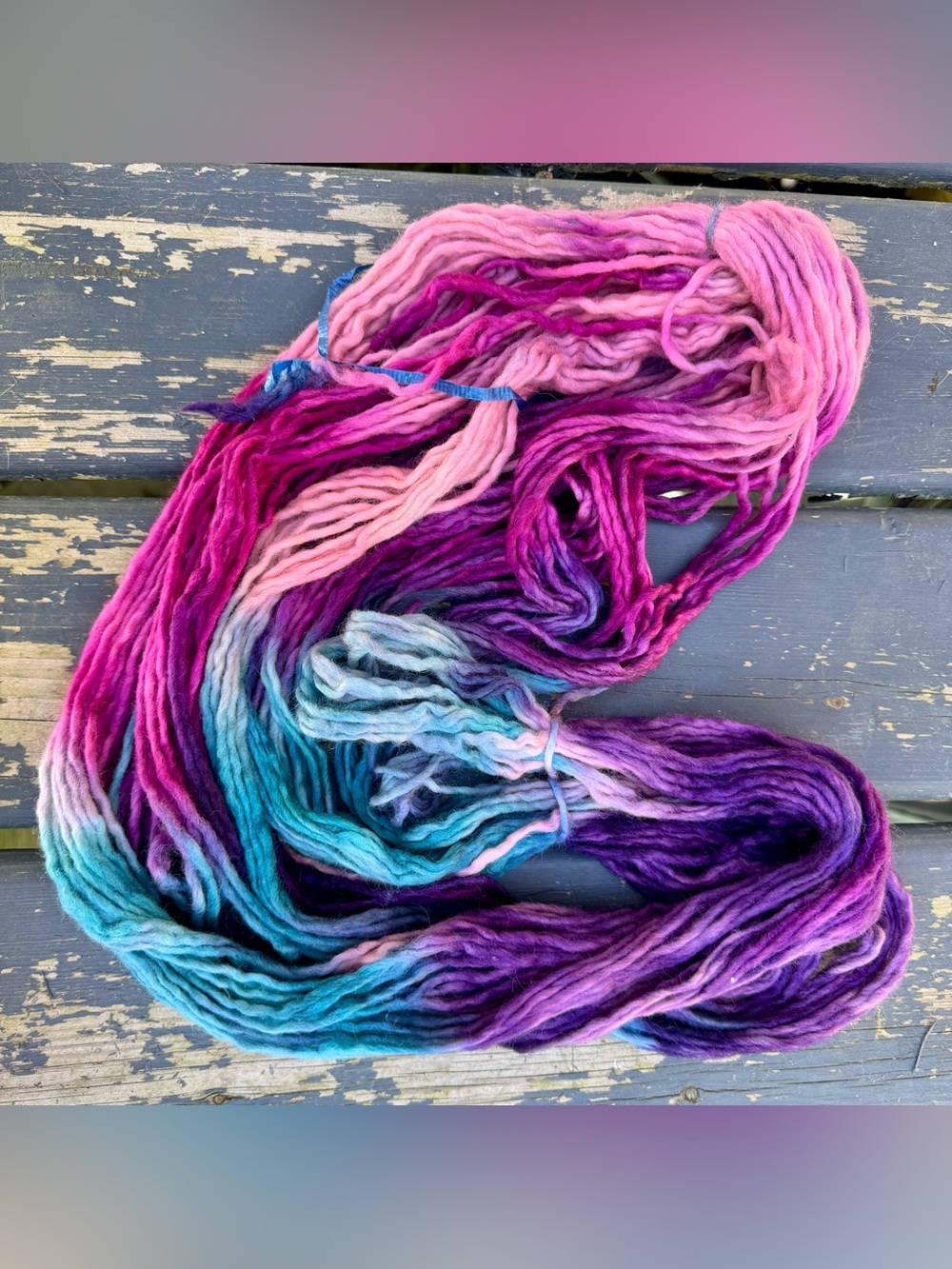 Blacklight Reactive Hand-Dyed Pink, Purple & Teal Wool Yarn Skein Artisan Wool
